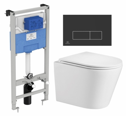 Комплект 3 в 1 инсталляция Ideal Standard + Подвесной унитаз WeltWasser Salzbach 043 GL-WT + кнопка черная