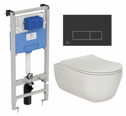 Комплект 3 в 1 инсталляция Ideal Standard + Унитаз подвесной Berges Wasserhaus Ego XL 082118 + кнопка черная