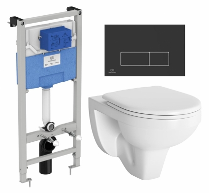 Комплект 3 в 1 инсталляция Ideal Standard +  Унитаз подвесной Berges Wasserhaus Gamma 081105 + кнопка черная