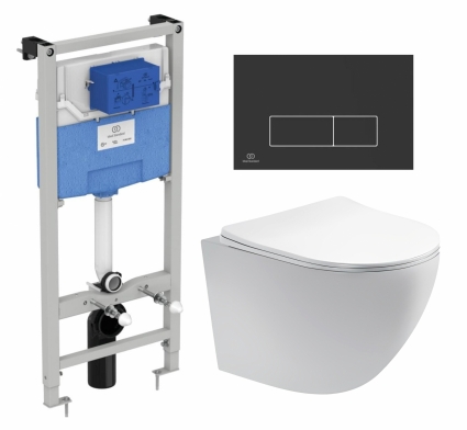 Комплект 3 в 1 инсталляция Ideal Standard +  Унитаз подвесной Акватек Европа AQ1900-00 + кнопка черная