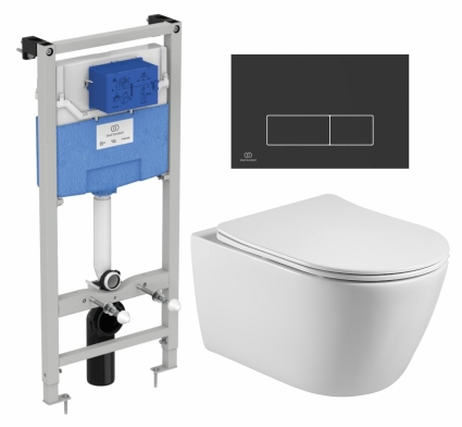 Комплект 3 в 1 инсталляция Ideal Standard + Унитаз подвесной Акватек Вега AQ1905-00 + кнопка черная
