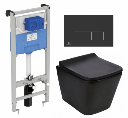 Комплект 3 в 1 инсталляция Ideal Standard + Подвесной унитаз WeltWasser Gelbach 043 MT-BL + кнопка черная