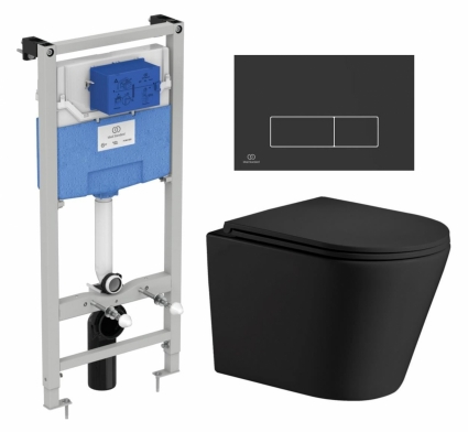 Комплект 3 в 1 инсталляция Ideal Standard + Подвесной унитаз WeltWasser Salzbach 043 MT-BL + кнопка черная