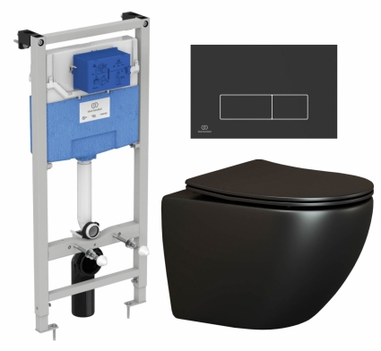 Комплект 3 в 1 инсталляция Ideal Standard +  Унитаз подвесной Ceramica Nova Metropol CN4002MB + кнопка черная