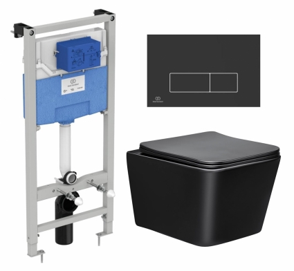 Комплект 3 в 1 инсталляция Ideal Standard + Унитаз Vincea Q-Line VT1-12MB + кнопка черная