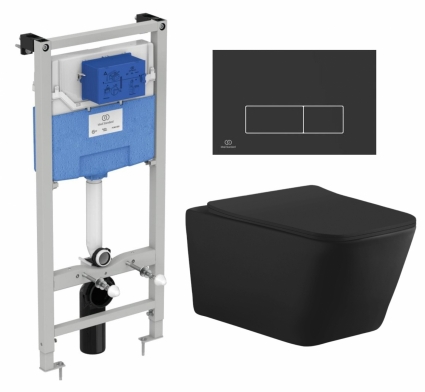 Комплект 3 в 1 инсталляция Ideal Standard + Унитаз подвесной Aquanet Tavr-W BW 287011  + кнопка черная
