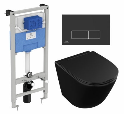 Комплект 3 в 1 инсталляция Ideal Standard + Подвесной унитаз WeltWasser Gelbach 043 MT-BL + кнопка черная