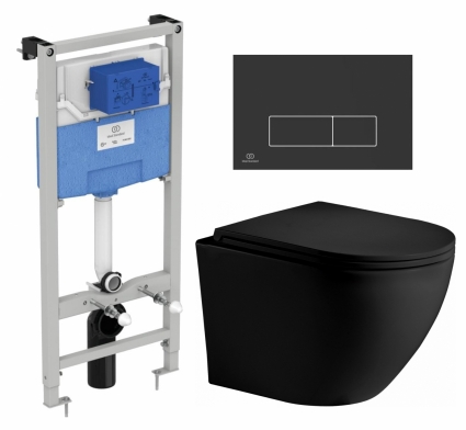 Комплект 3 в 1 инсталляция Ideal Standard + Унитаз подвесной Weltwasser WW Merzbach 043 MT-BL + кнопка черная