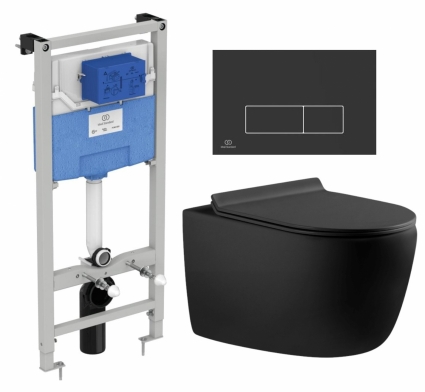 Комплект 3 в 1 инсталляция Ideal Standard + Унитаз подвесной Aquanet Cetus-BW 287008 + кнопка черная