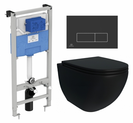 Комплект 3 в 1 инсталляция Ideal Standard + Унитаз подвесной Enio Unico BL EN4105055 + кнопка черная