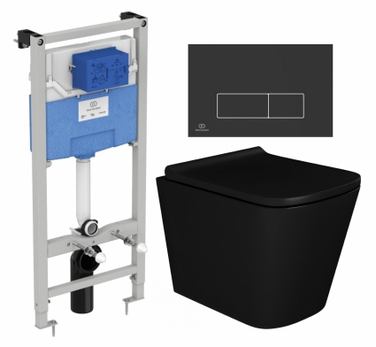 Комплект 3 в 1 инсталляция Ideal Standard + Унитаз подвесной Enio Binario BL EN4180225 + кнопка черная
