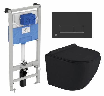 Комплект 3 в 1 инсталляция Ideal Standard + Унитаз подвесной Timo Kulo TK-403MB + кнопка черная