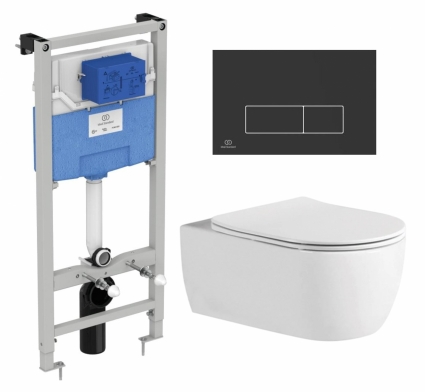 Комплект 3 в 1 инсталляция Ideal Standard + Унитаз подвесной AQUATEK Европа AQ1106L-00 + кнопка черная