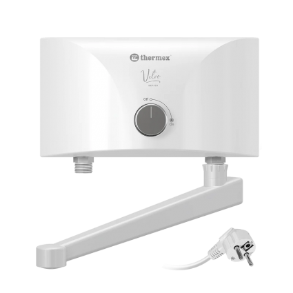 Проточный водонагреватель Thermex Vetro 3500 tap электрический 3.5 кВт, погружной ТЭН, белый