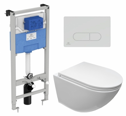 Комплект 3 в 1 инсталляция Ideal Standard + Подвесной безободковый унитаз CeruttiSpa Sella aria CT7183 + кнопка хром