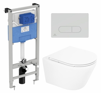 Комплект 3 в 1 инсталляция Ideal Standard + Унитаз подвесной BelBagno Tre BB8001CHR/SC + кнопка хром