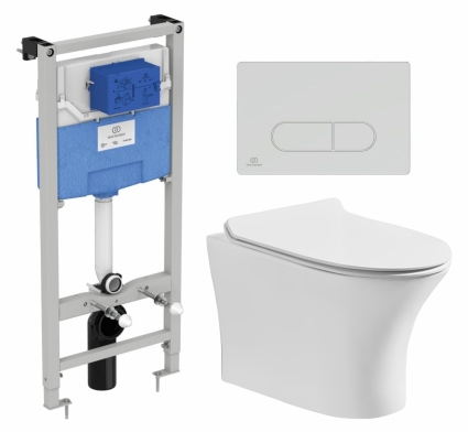 Комплект 3 в 1 инсталляция Ideal Standard + Подвесной безободковый унитаз CeruttiSpa Bernina aria CT7191 + кнопка хром