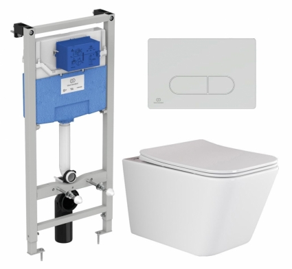 Комплект 3 в 1 инсталляция Ideal Standard + Унитаз подвесной Ceramica Nova Metric Rimless CN3007 + кнопка хром