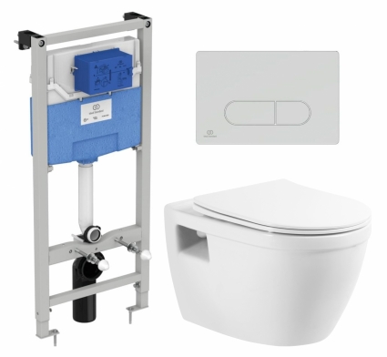 Комплект 3 в 1 инсталляция Ideal Standard + Унитаз подвесной BelBagno Loto BB070CHR/SC + кнопка хром