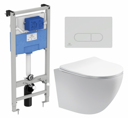 Комплект 3 в 1 инсталляция Ideal Standard + Унитаз подвесной Акватек Европа AQ1900-00 + кнопка хром