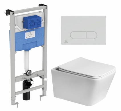 Комплект 3 в 1 инсталляция Ideal Standard + Унитаз подвесной SantiLine SL-5007 + кнопка хром