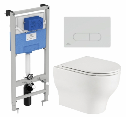 Комплект 3 в 1 инсталляция Ideal Standard + Подвесной унитаз WeltWasser Erlenbach 004 GL-WT + кнопка хром