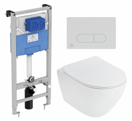 Комплект 3 в 1 инсталляция Ideal Standard + Унитаз подвесной Cezares Stylus CZR-513-TH-R + кнопка хром