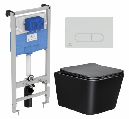 Комплект 3 в 1 инсталляция Ideal Standard + Унитаз Vincea Q-Line VT1-12MB + кнопка хром