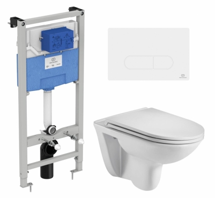 Комплект 3 в 1 инсталляция Ideal Standard + Подвесной унитаз WeltWasser Baarbach 004 GL-WT + кнопка белая
