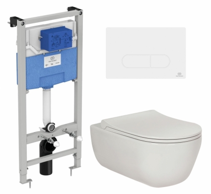 Комплект 3 в 1 инсталляция Ideal Standard + Унитаз подвесной Berges Wasserhaus Ego XL 082118 + кнопка белая