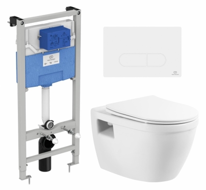 Комплект 3 в 1 инсталляция Ideal Standard + Унитаз подвесной BelBagno Loto BB070CHR/SC + кнопка белая