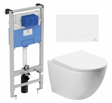 Комплект 3 в 1 инсталляция Ideal Standard + Унитаз подвесной SantiLine SL-5005 + кнопка белая