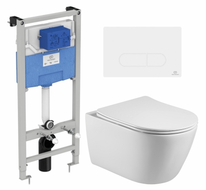Комплект 3 в 1 инсталляция Ideal Standard + Унитаз подвесной Акватек Вега AQ1905-00 + кнопка белая