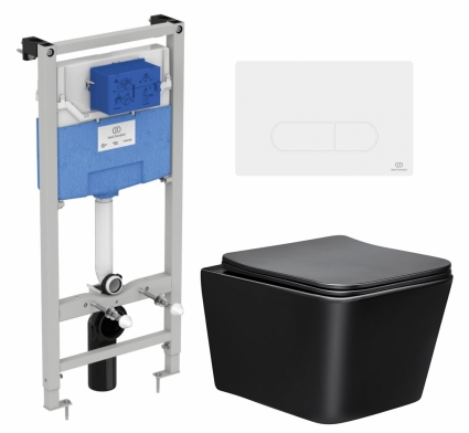 Комплект 3 в 1 инсталляция Ideal Standard + Унитаз Vincea Q-Line VT1-12MB + кнопка белая
