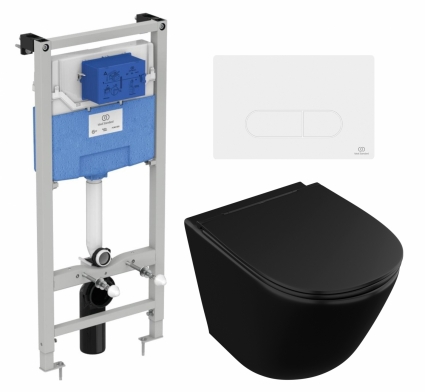 Комплект 3 в 1 инсталляция Ideal Standard + Унитаз подвесной Owl 1975 Vind Cirkel-H Matt Black OWLT190305 + кнопка белая