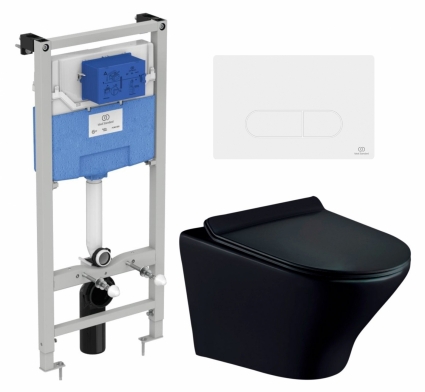 Комплект 3 в 1 инсталляция Ideal Standard + Унитаз подвесной Esbano Aster ESUPASTEBM + кнопка белая