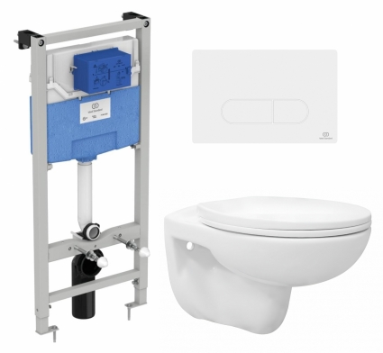 Комплект 3 в 1 инсталляция Ideal Standard + Унитаз подвесной Enio Ekos EN0170571 + кнопка белая