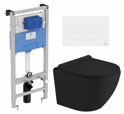 Комплект 3 в 1 инсталляция Ideal Standard + Унитаз подвесной Timo Kulo TK-403MB + кнопка белая