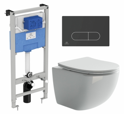 Комплект 3 в 1 инсталляция Ideal Standard + Унитаз подвесной Ceramica Nova Forma CN3009 + кнопка черная