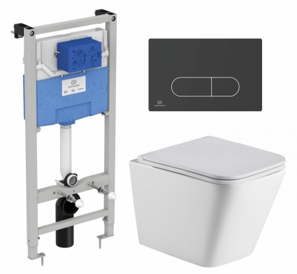 Комплект 3 в 1 инсталляция Ideal Standard + Подвесной унитаз WeltWasser Gelbach 043 GL-WT + кнопка черная