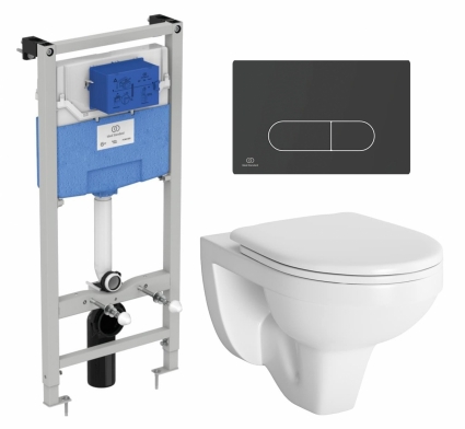 Комплект 3 в 1 инсталляция Ideal Standard + Унитаз подвесной Berges Wasserhaus Gamma 081105 + кнопка черная