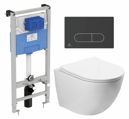Комплект 3 в 1 инсталляция Ideal Standard + Унитаз подвесной SantiLine SL-5005 + кнопка черная