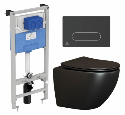 Комплект 3 в 1 инсталляция Ideal Standard + Унитаз подвесной Ceramica Nova Metropol CN4002MB + кнопка черная