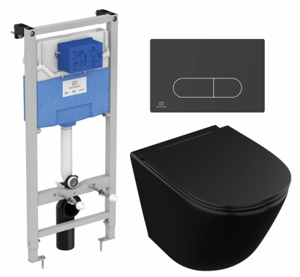 Комплект 3 в 1 инсталляция Ideal Standard + Унитаз подвесной Owl 1975 Vind Cirkel-H Matt Black OWLT190305 + кнопка черная