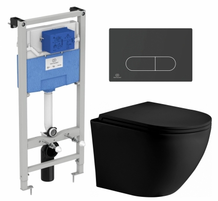 Комплект 3 в 1 инсталляция Ideal Standard + Унитаз подвесной Weltwasser WW Merzbach 043 MT-BL + кнопка черная