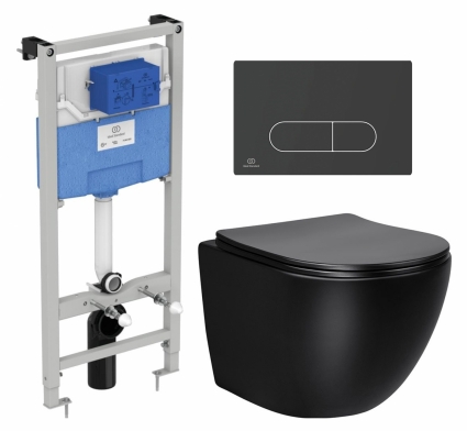 Комплект 3 в 1 инсталляция Ideal Standard +  Унитаз Vincea Globo VT1-14SMB + кнопка черная