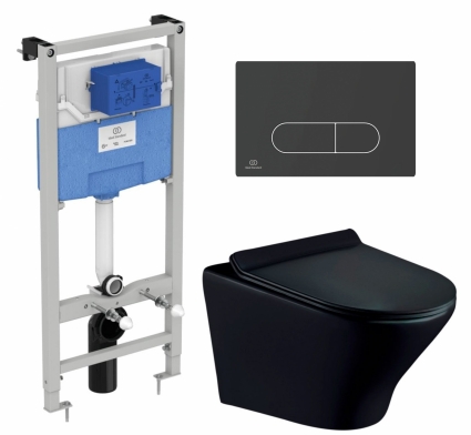 Комплект 3 в 1 инсталляция Ideal Standard + Унитаз подвесной Esbano Aster ESUPASTEBM + кнопка черная