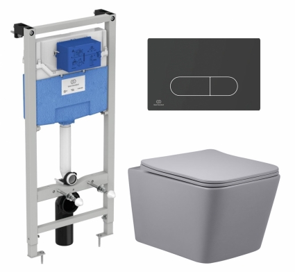 Комплект 3 в 1 инсталляция Ideal Standard + Унитаз подвесной Vincea Q-Line VT1-12MG + кнопка черная