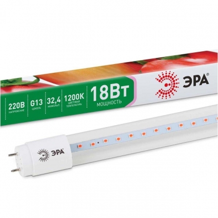Лампа светодиодная для растений ЭРА G13 18W 1200K прозрачная Fito-18W-RB-Т8-G13-NL Б0042990 цвет прозрачный, мощность 10 Вт