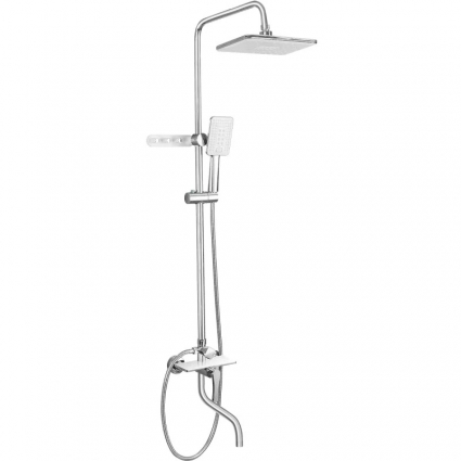 Душевая стойка Frap F24002 с крючками, хром, штанга 150 см, шланг металлический 150 см